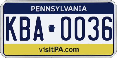 PA license plate KBA0036