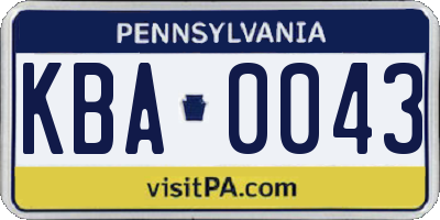 PA license plate KBA0043