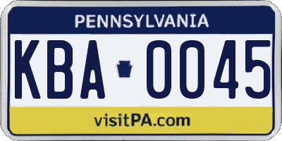 PA license plate KBA0045