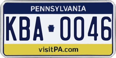 PA license plate KBA0046