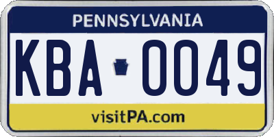 PA license plate KBA0049