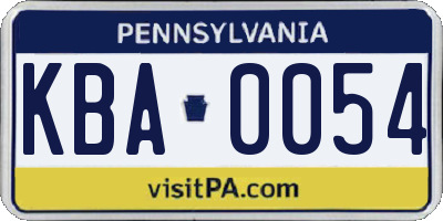 PA license plate KBA0054