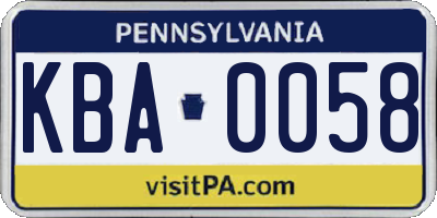 PA license plate KBA0058