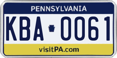 PA license plate KBA0061
