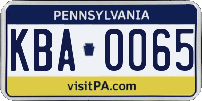 PA license plate KBA0065