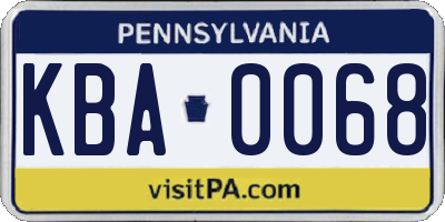 PA license plate KBA0068