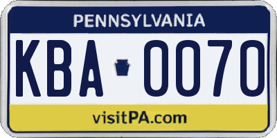 PA license plate KBA0070