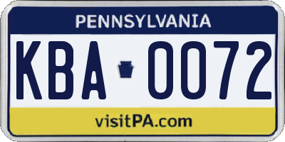 PA license plate KBA0072
