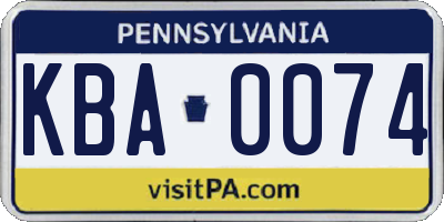 PA license plate KBA0074