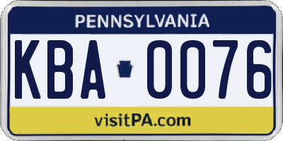 PA license plate KBA0076