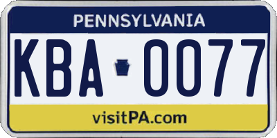 PA license plate KBA0077