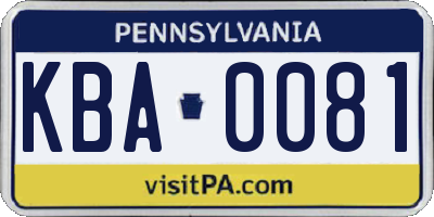 PA license plate KBA0081