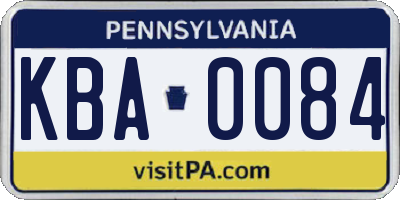 PA license plate KBA0084
