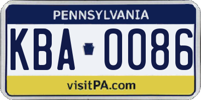 PA license plate KBA0086