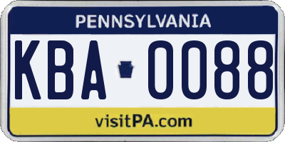 PA license plate KBA0088