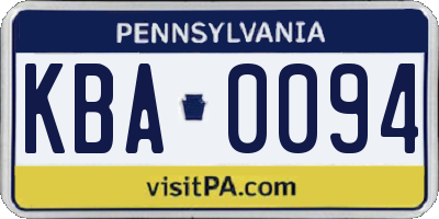PA license plate KBA0094