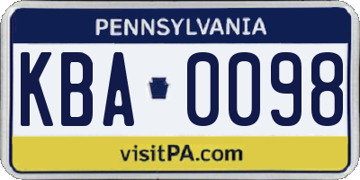 PA license plate KBA0098