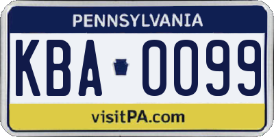 PA license plate KBA0099