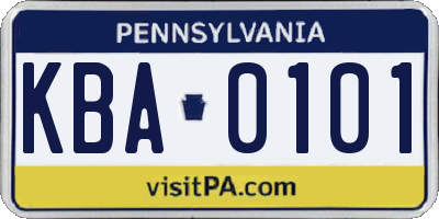PA license plate KBA0101