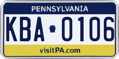 PA license plate KBA0106