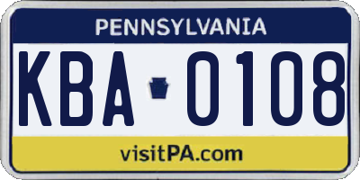 PA license plate KBA0108