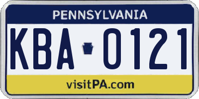 PA license plate KBA0121