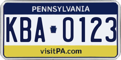 PA license plate KBA0123