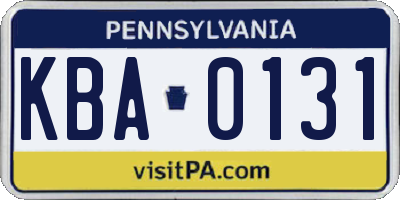 PA license plate KBA0131