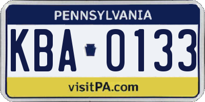 PA license plate KBA0133