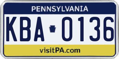 PA license plate KBA0136