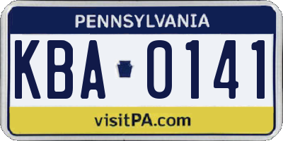 PA license plate KBA0141