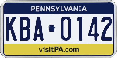 PA license plate KBA0142
