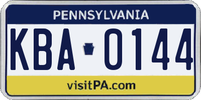 PA license plate KBA0144