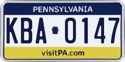 PA license plate KBA0147