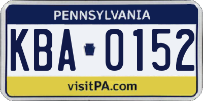PA license plate KBA0152