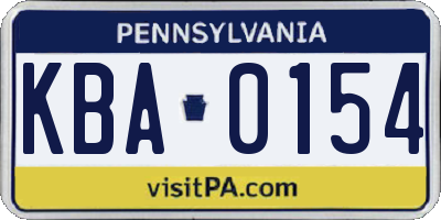 PA license plate KBA0154