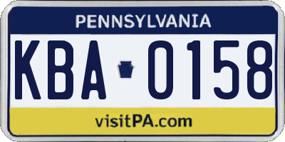 PA license plate KBA0158