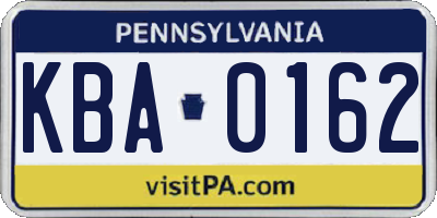 PA license plate KBA0162