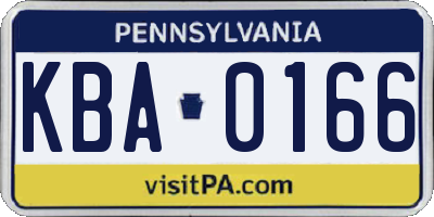PA license plate KBA0166