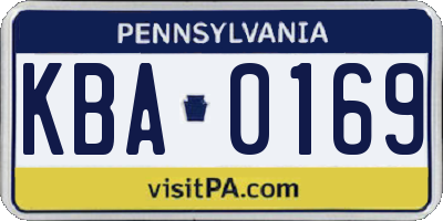 PA license plate KBA0169