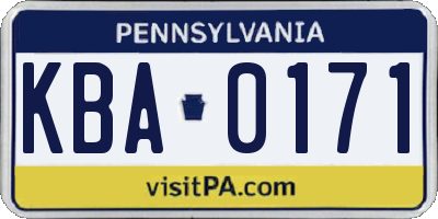 PA license plate KBA0171