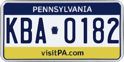 PA license plate KBA0182
