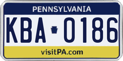 PA license plate KBA0186