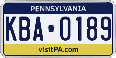PA license plate KBA0189