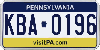 PA license plate KBA0196