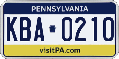 PA license plate KBA0210