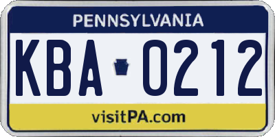 PA license plate KBA0212
