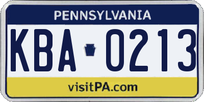 PA license plate KBA0213