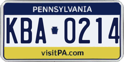 PA license plate KBA0214