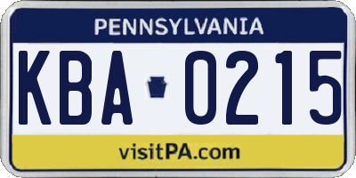 PA license plate KBA0215
